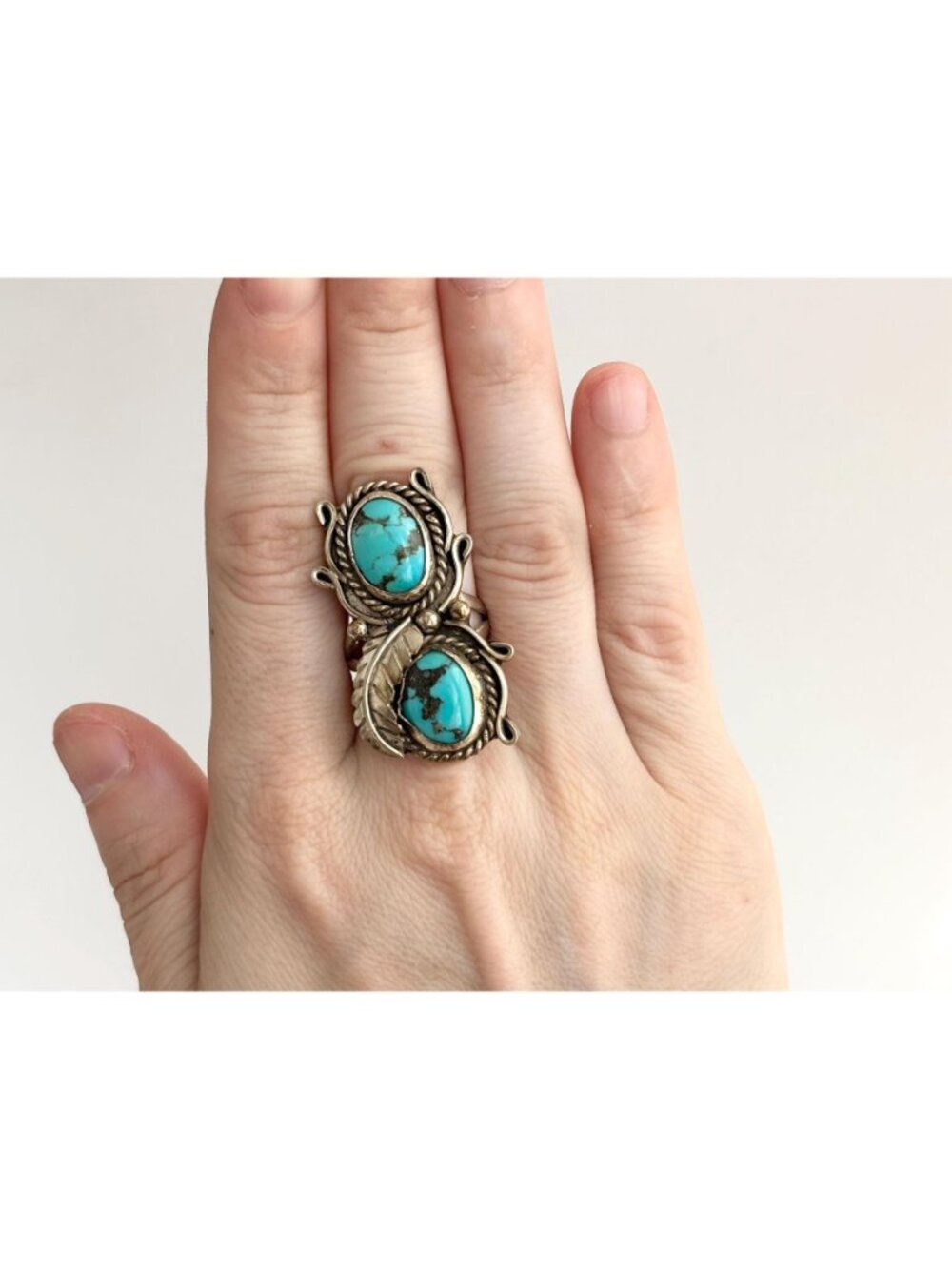 Southwest American Navajo Turquoise Sterling Silver 925 Vintage Ring - sz 7.5 - Picture 13 of 13